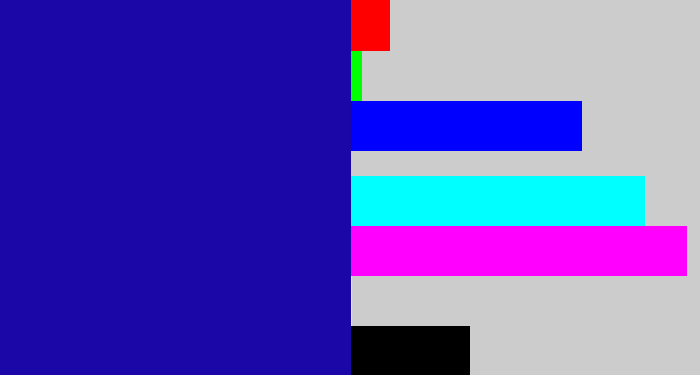 Hex color #1b07a8 - ultramarine
