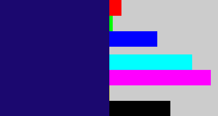Hex color #1b086f - deep blue
