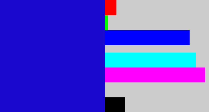 Hex color #1b08ce - ultramarine blue
