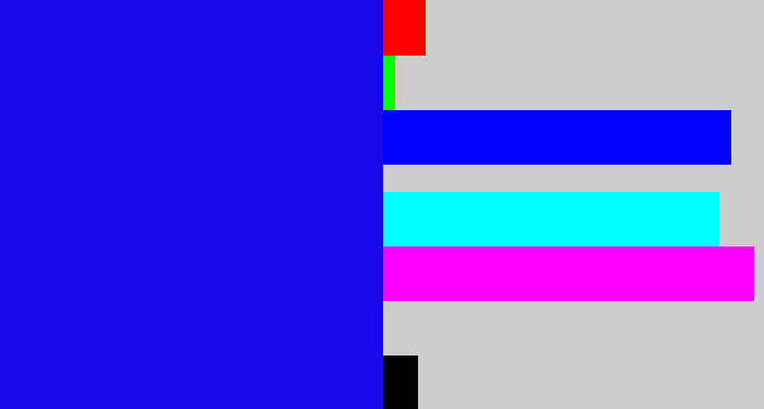 Hex color #1b08e9 - ultramarine blue
