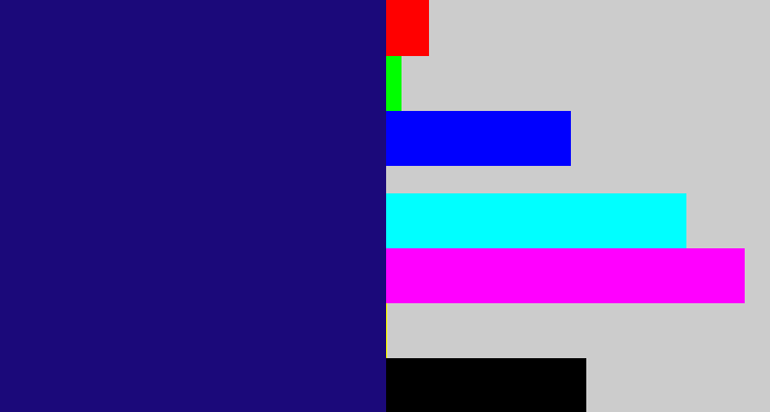 Hex color #1b097a - deep blue
