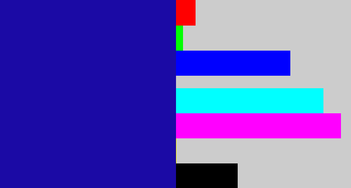 Hex color #1b0aa5 - ultramarine