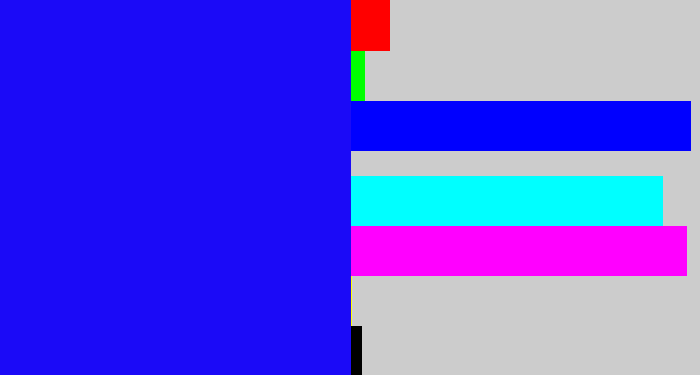 Hex color #1b0af7 - strong blue