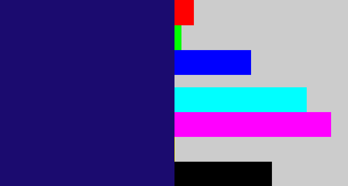 Hex color #1b0b6f - deep blue