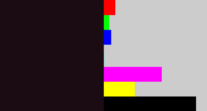 Hex color #1b0c13 - almost black