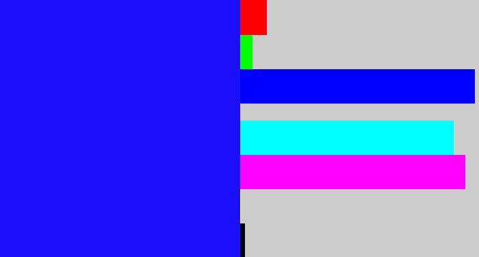 Hex color #1b0efa - strong blue