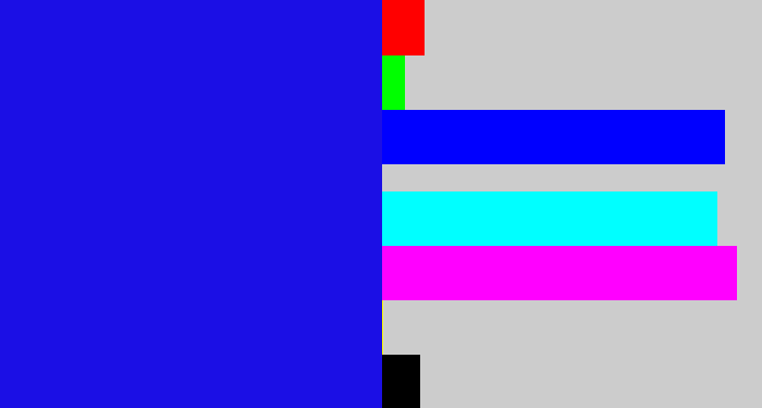 Hex color #1b0fe5 - ultramarine blue