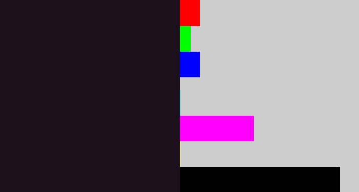 Hex color #1b101b - almost black