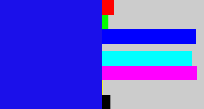 Hex color #1b10ea - ultramarine blue