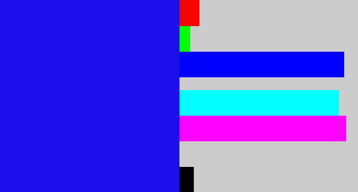 Hex color #1b10eb - ultramarine blue