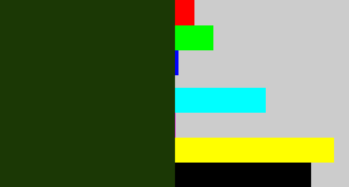 Hex color #1b3805 - forrest green