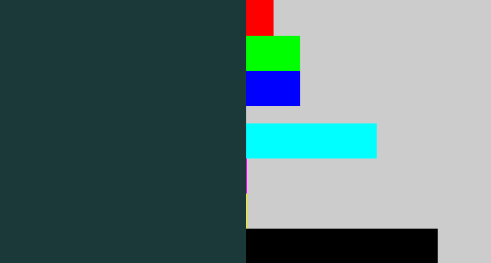 Hex color #1b3939 - dark blue grey
