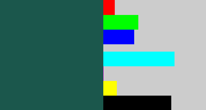 Hex color #1b574c - dark green blue