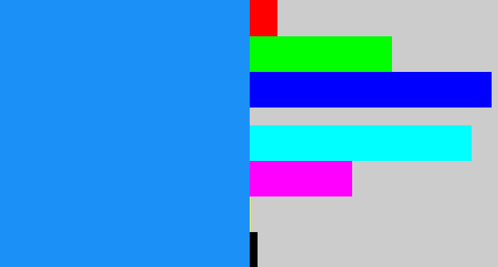 Hex color #1b91f7 - azure