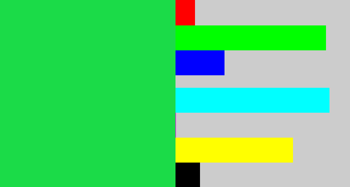 Hex color #1bdb48 - shamrock green