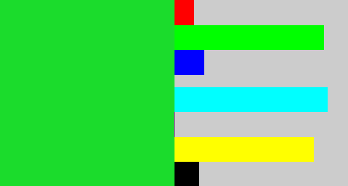 Hex color #1bdc2c - hot green