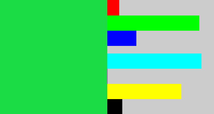 Hex color #1bdc44 - shamrock green