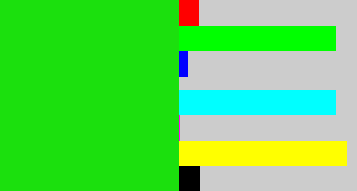 Hex color #1be00d - vibrant green