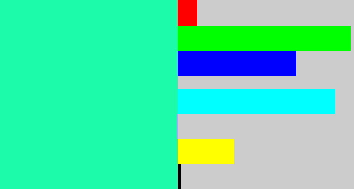 Hex color #1bfbaa - greenish cyan