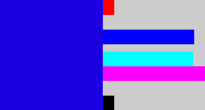 Hex color #1c00e2 - ultramarine blue