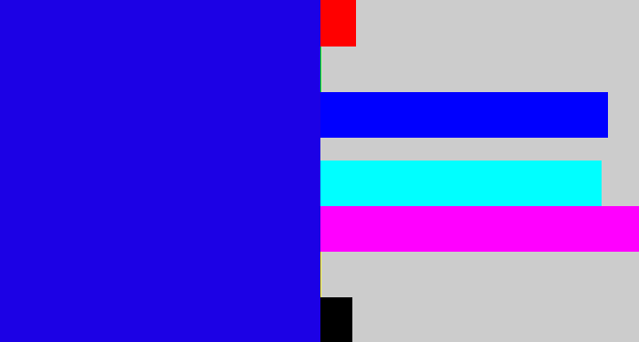 Hex color #1c01e5 - ultramarine blue
