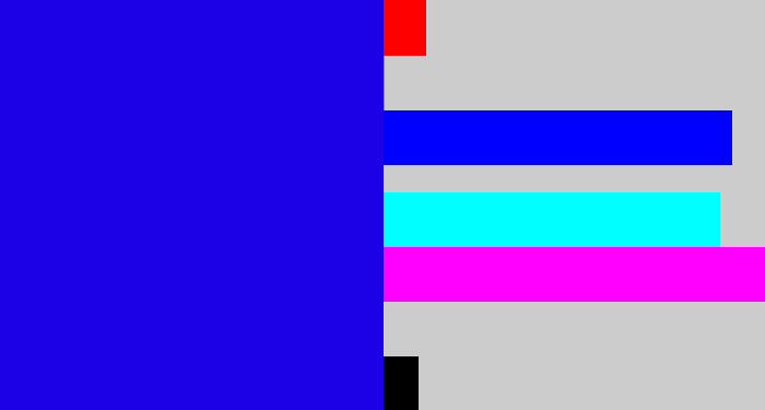 Hex color #1c01e7 - ultramarine blue