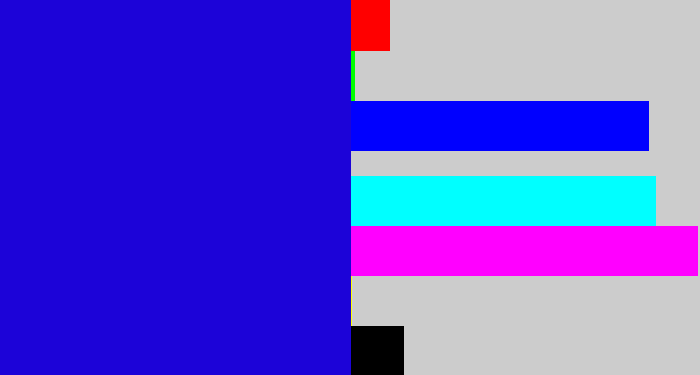 Hex color #1c03d8 - ultramarine blue