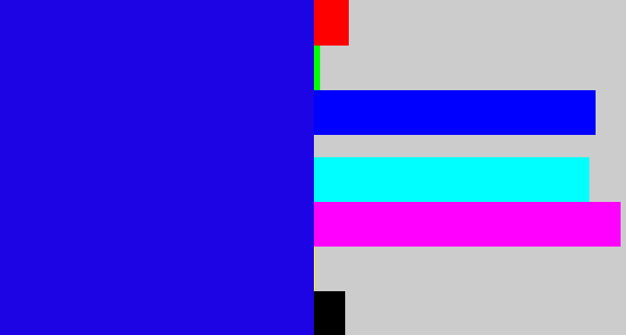 Hex color #1c04e5 - ultramarine blue