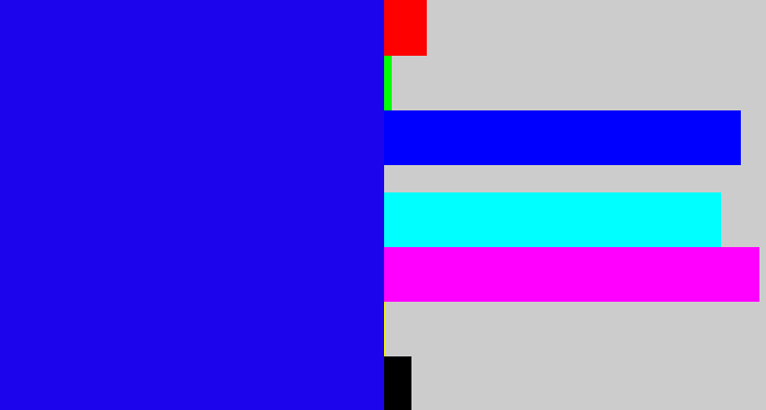 Hex color #1c04ed - ultramarine blue