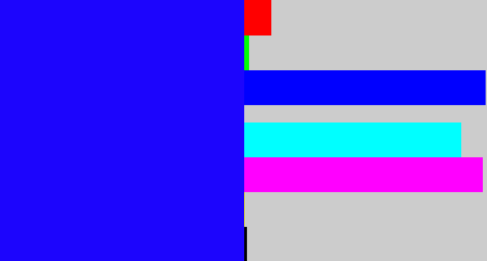 Hex color #1c05fd - strong blue