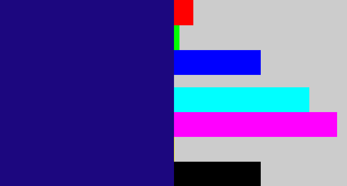 Hex color #1c077f - deep blue