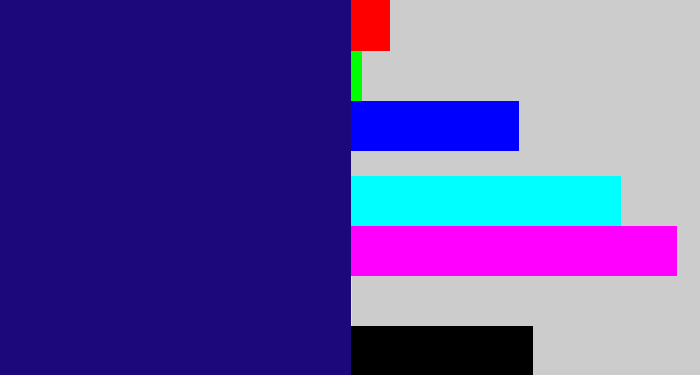 Hex color #1c087b - deep blue