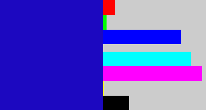 Hex color #1c08c0 - ultramarine