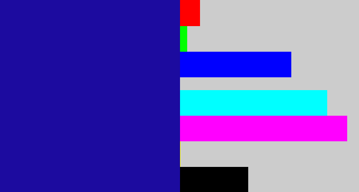 Hex color #1c0b9f - ultramarine