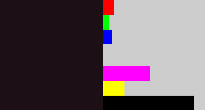 Hex color #1c0f16 - almost black