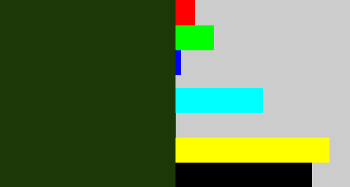 Hex color #1c3807 - forrest green
