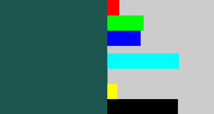 Hex color #1c564e - dark green blue