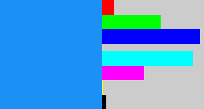 Hex color #1c91f5 - azure