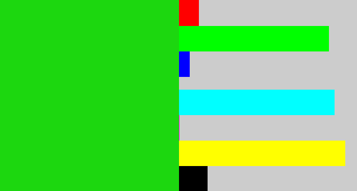 Hex color #1cd70f - vibrant green