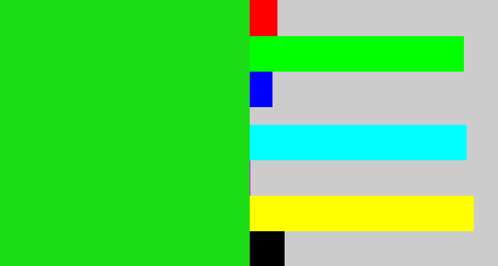 Hex color #1cdc16 - vibrant green