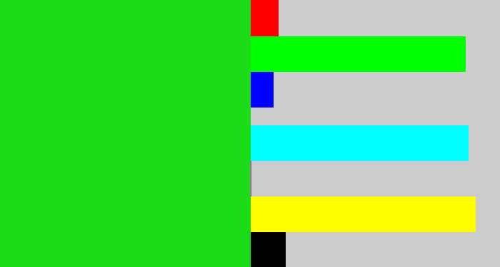 Hex color #1cdc17 - vibrant green