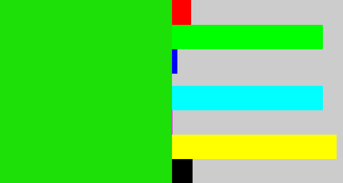 Hex color #1ce008 - vibrant green