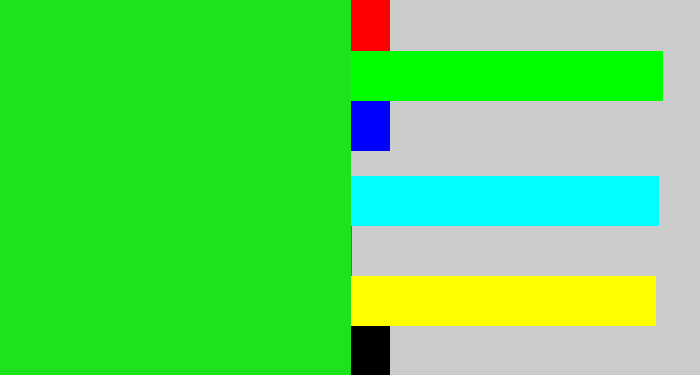 Hex color #1ce31d - vivid green