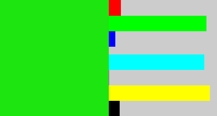Hex color #1ce50f - vibrant green