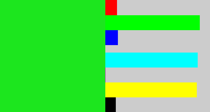 Hex color #1ce61e - vivid green