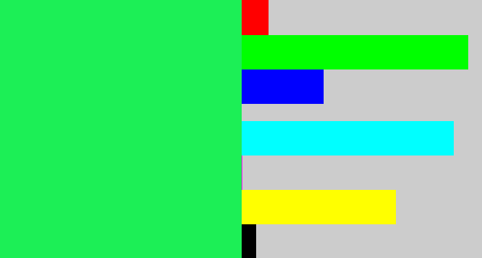 Hex color #1cef56 - bright light green