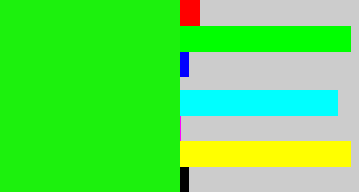 Hex color #1cf10d - electric green