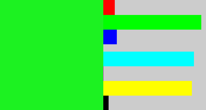 Hex color #1cf221 - hot green