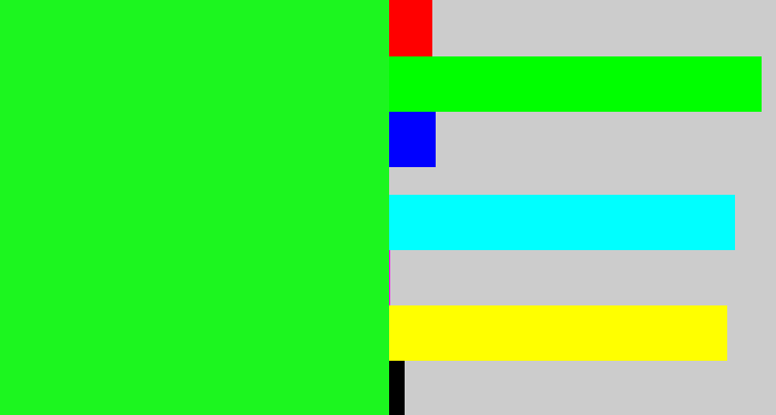 Hex color #1cf61f - hot green