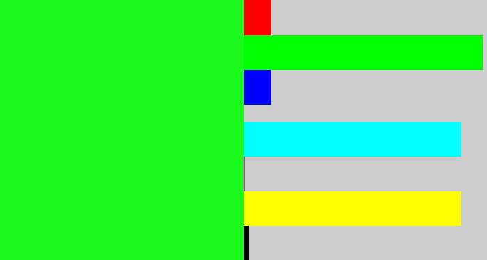 Hex color #1cf91c - electric green